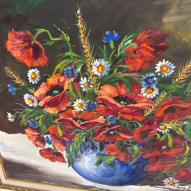1970s Vintage Italian Style Floral Still Life Oil Painting ~ Signed For Sale - Image 9 of 11