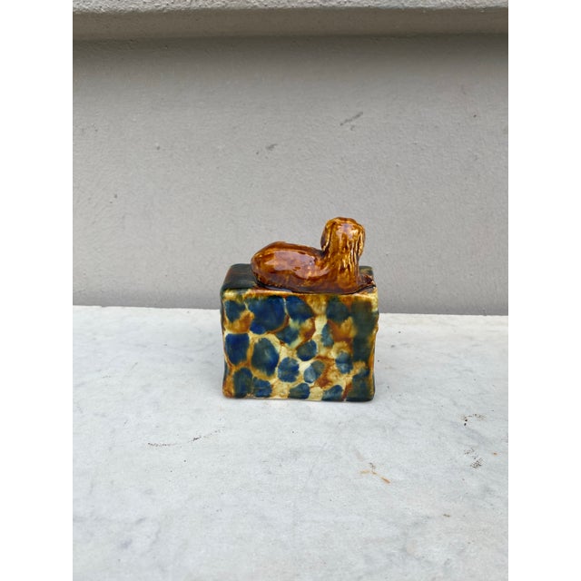 19th Century French Majolica Dog on a Chimney Money Bank.