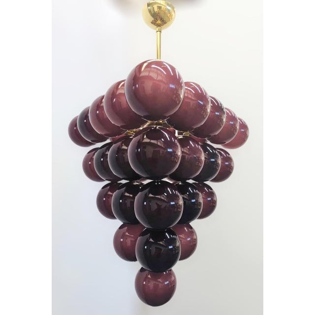Italian 21st Century Italian Grappolo Polished Brass Frosted Amethyst Murano Glass Chandelier by Fabio LTD For Sale - Image 3 of 8