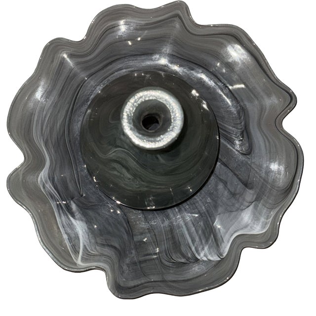 1970s Classic Mid-Century EcoGlass Smoky Swirled Hand Blown Glass Vase and Ruffled Rim Bowl Set, Made in Spain- 2 Pieces For Sale In Washington DC - Image 6 of 16