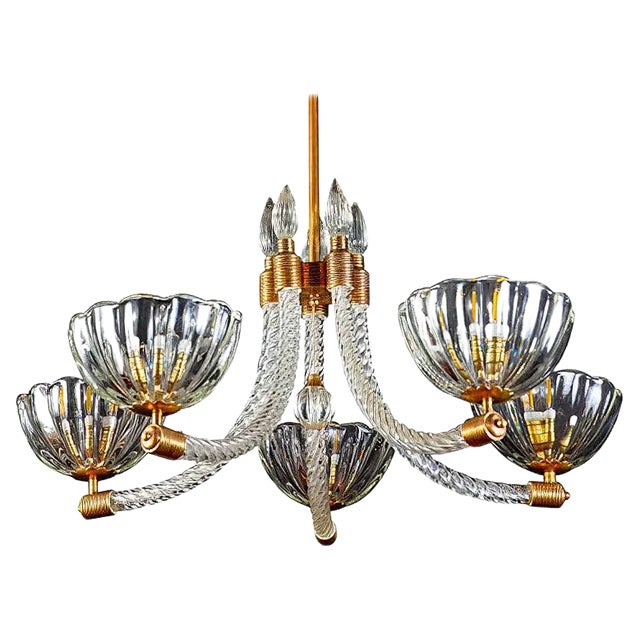 Italian Art Deco Chandelier from Barovier & Toso, 1940s For Sale