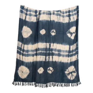 Stripes Tie Dye Throw – Modern Indigo & Off-White Accent for Cozy Home Decor