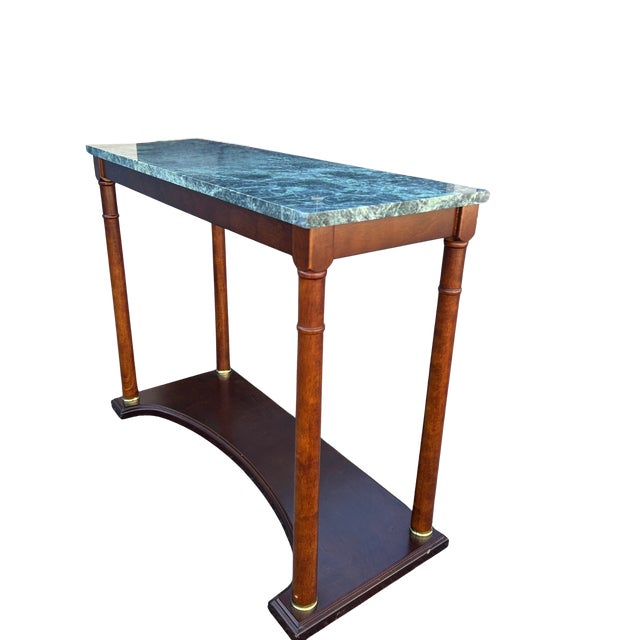 Wood Vintage Regency-Style Console Table With Green Marble Top Attributed to Bombay Company For Sale - Image 7 of 12