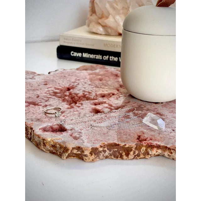 Contemporary Pink Amethyst Slab With Sparkling Druzy Natural Crystal Specimen Display With Stand For Sale - Image 3 of 11