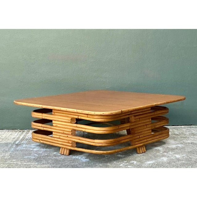 Wood Vintage Stacked Rattan Coffee Table After Paul Frankl For Sale - Image 7 of 12