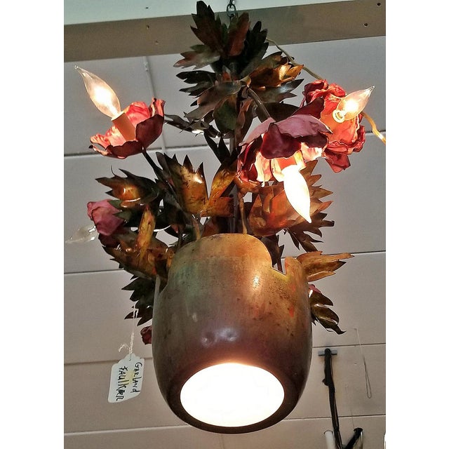 1970s Garland Faulkner Floral Tole Chandelier For Sale - Image 10 of 10