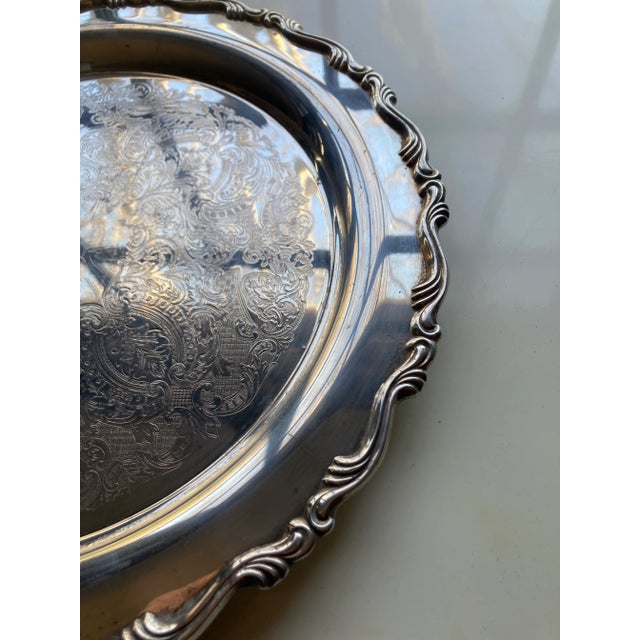 Shabby Chic Vintage Oneida Silver Plated Round Serving Tray For Sale - Image 3 of 6