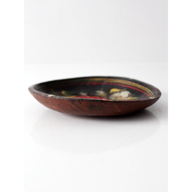 Vintage 1950s Hand-Painted Floral Wooden Bowl For Sale - Image 9 of 18
