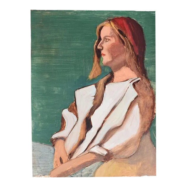 Clair Seglem Portrait Painting of a Woman in Green - 20th Century Unsigned For Sale
