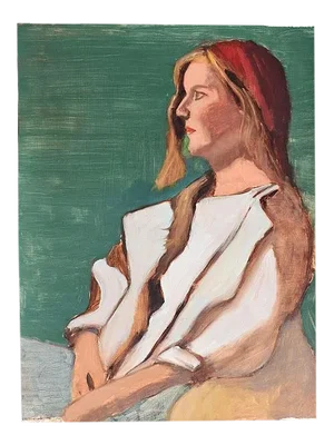 Clair Seglem Portrait Painting of a Woman in Green - 20th Century Unsigned