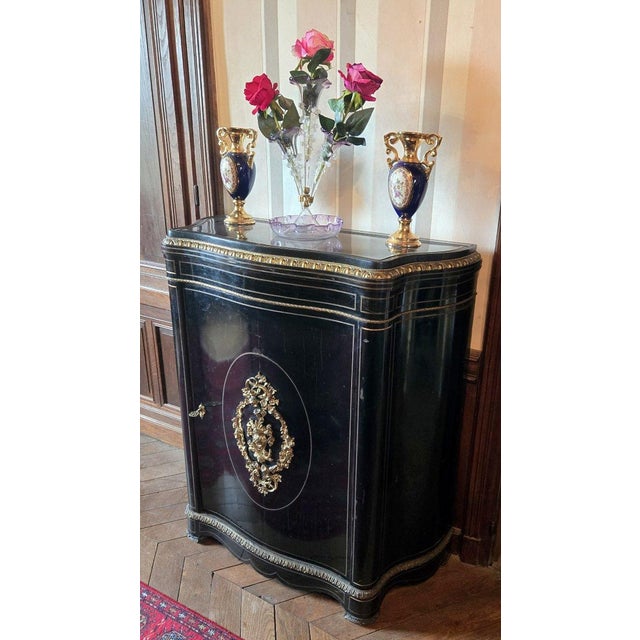 Curved side cabinet in the "boulle" style, napoleon iii period curved side cabinet in the "boulle" style, napoleon iii...
