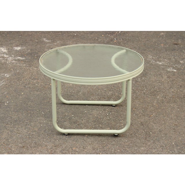 Modern Round Glass Top Outdoor Patio Accent Table For Sale - Image 4 of 12