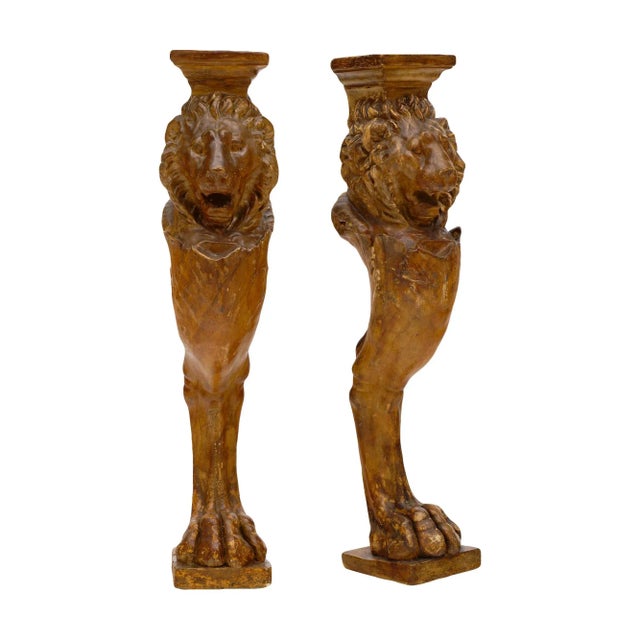 Vintage Stucco Lion Pillars For Sale - Image 10 of 10