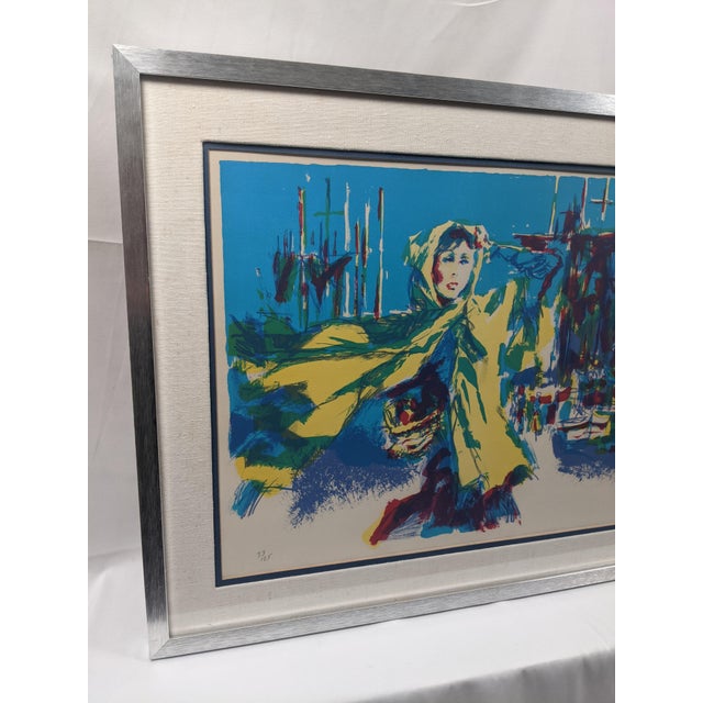 1960s Signed & Numbered Limited Edition Harbor Scene Lithograph 33/125 in Silver Gallery Frame For Sale - Image 13 of 15