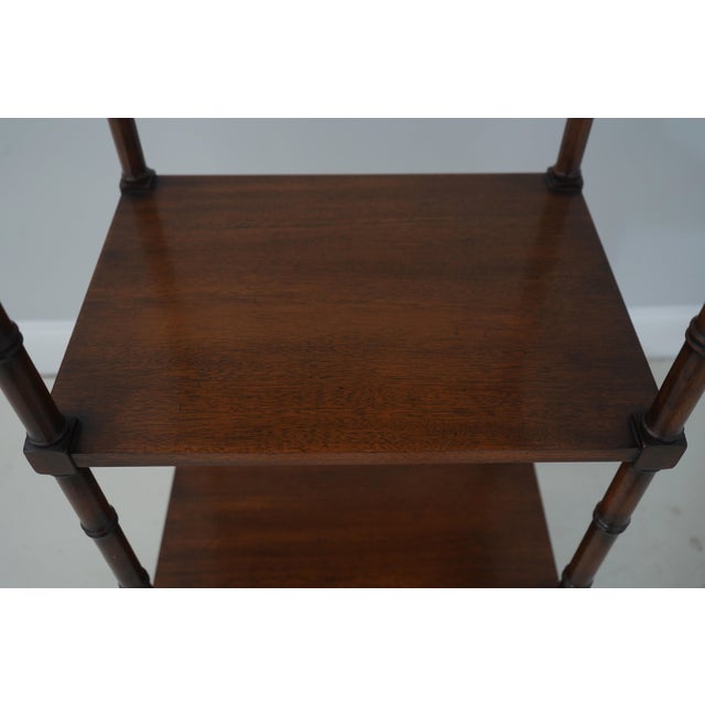 Regency Style 4 Tier Mahogany Bamboo Form Etagere For Sale - Image 11 of 12