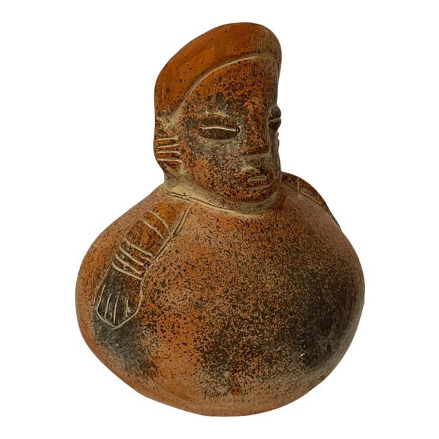 Vintage Hand-Sculpted Ceramic South American Pre Colombian-Style Vase For Sale