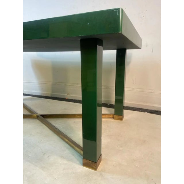 1980s Paolo Gucci Modernist Deep Green Lacquered Wood & Brass X Base Dining Table For Sale In Philadelphia - Image 6 of 10