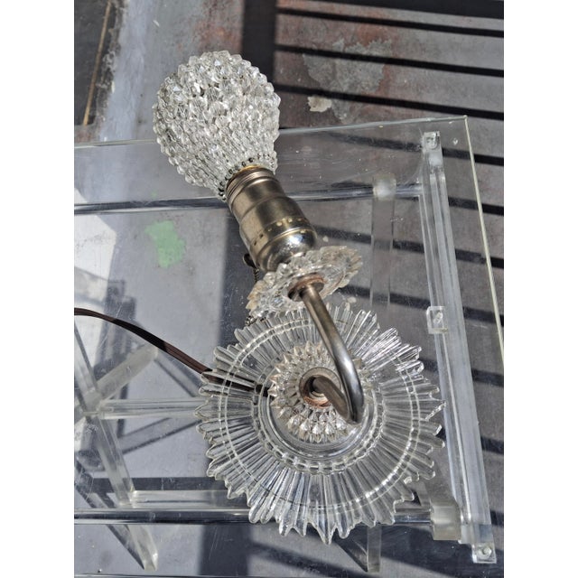 Art Deco 1920's Majestic Art Deco Art Glass Sunburst Wall Sconce With Cut Crystal Beaded Bulb Cover For Sale - Image 3 of 12
