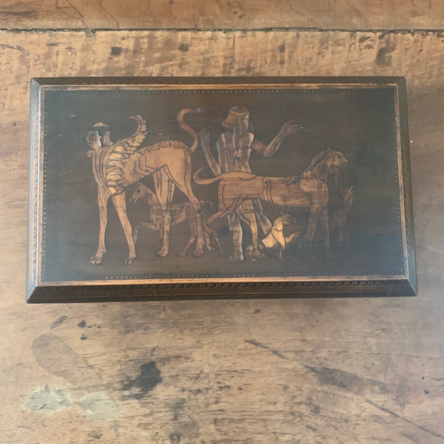 Traditional Antique Italian Wood Inlay Greek Key Jewelry Box For Sale - Image 3 of 13