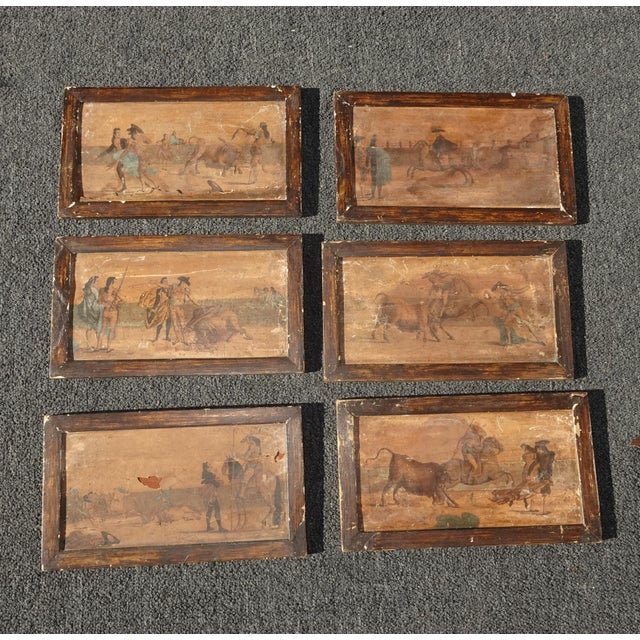 Rustic Set Six 7"x12 Collage Antique Rustic Spanish Style Pictures of Bullfighters & Matadors For Sale - Image 3 of 18