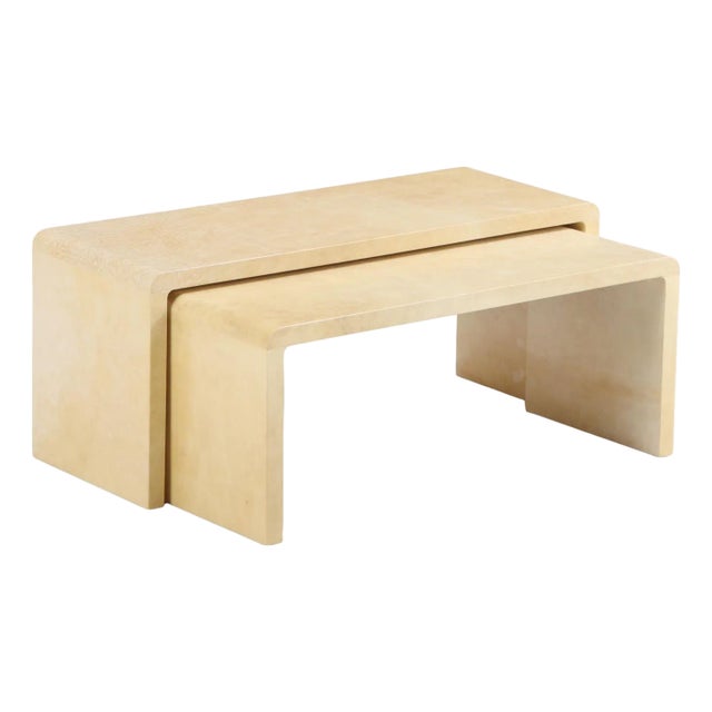 A Pair of Nesting Parchment Covered Coffee Tables. For Sale