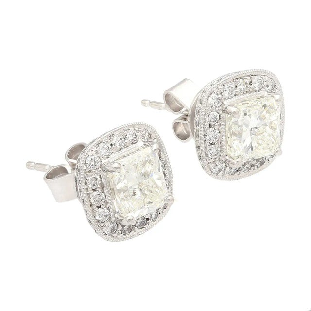 1990s 1990s Gia Certified 3 Carat Total Radiant Cut Diamond Stud Earrings in 18k White Gold, A Pair For Sale - Image 5 of 10