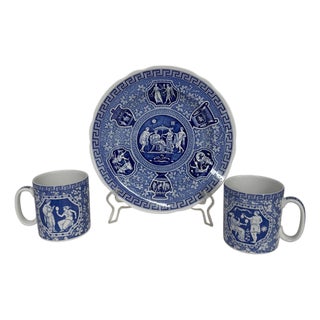 Late 20th Century Spode Blue Room Collection “Greek” - Set of 3 For Sale