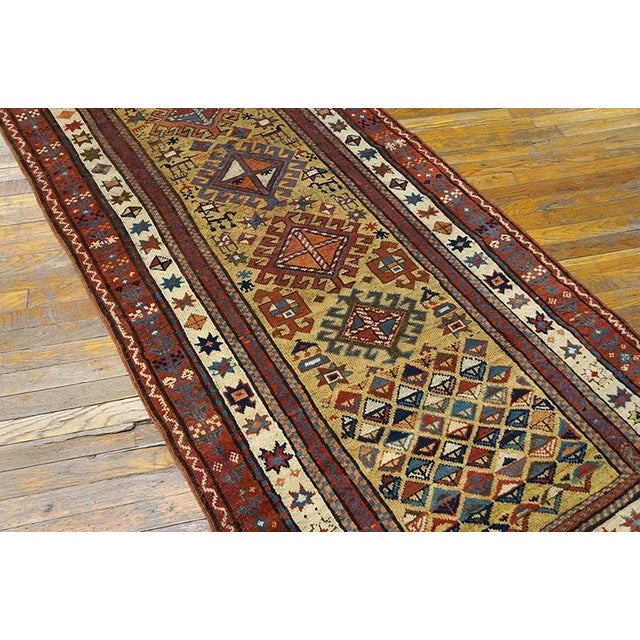 Tribal 1880s Goldenord Diamond Tribal Antique S. Caucasian Carpet 3'6'' X 8'9'' Knotted Wool Runner Rug For Sale - Image 3 of 12