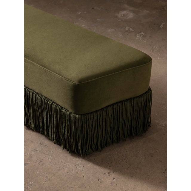 Not Yet Made - Made To Order Allard Fringed Bench, Sage For Sale - Image 5 of 6