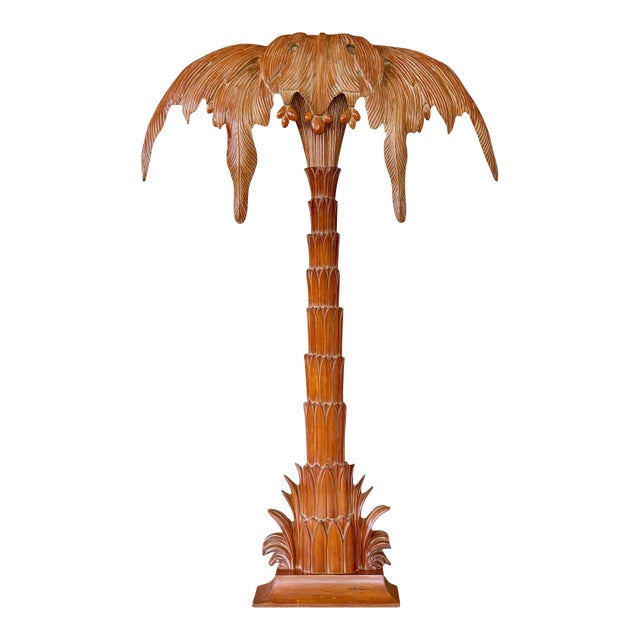 Monumental Sculptural Italian Carved Pinewood Palm Tree Floor Lamp, Mid-20th Century For Sale