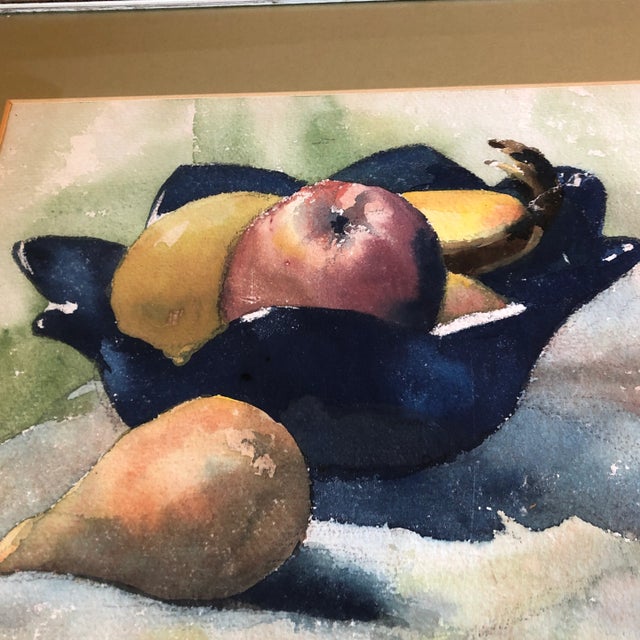 Realism Original Vintage Still Life Watercolor Painting Signed Baum Fruit in Bowl 1950’s For Sale - Image 3 of 6