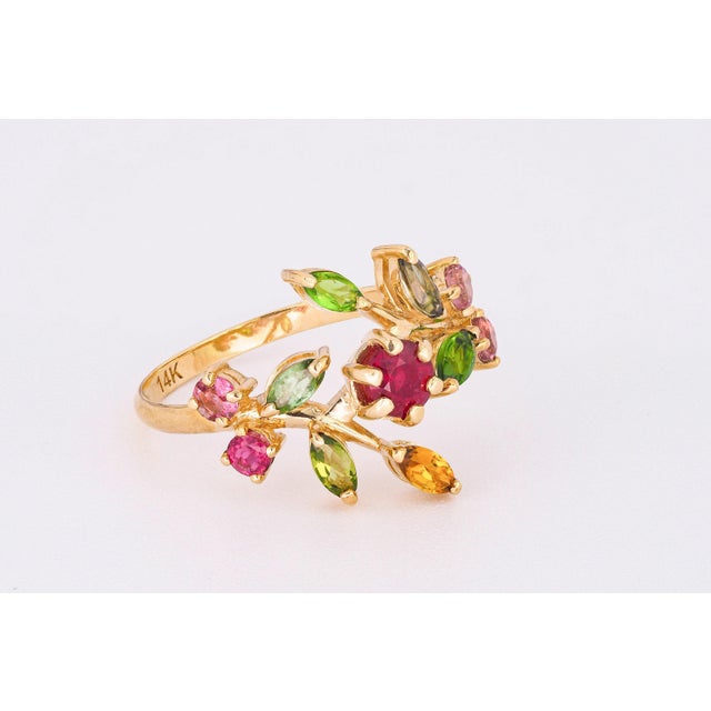 Multicolor Automn Color Gemstone Ring in 14k Gold Size 5.75 (All Sizes Available) For Sale - Image 6 of 10