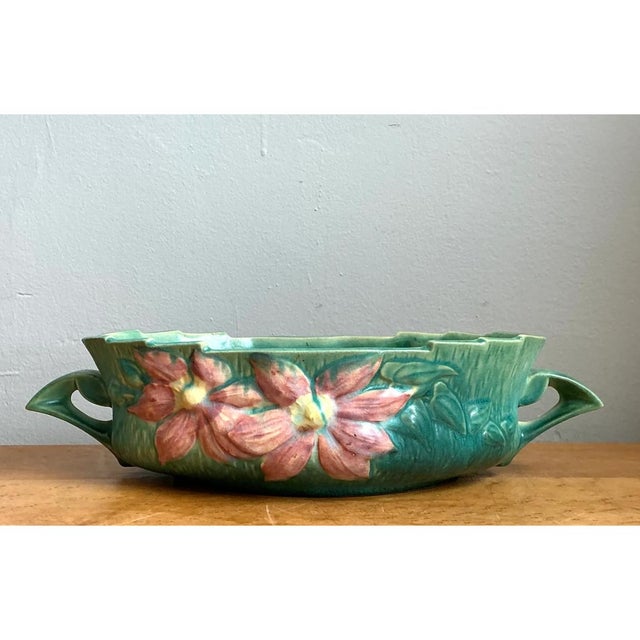 Vintage Roseville Green Clematis Ceramic Bowl For Sale - Image 9 of 12