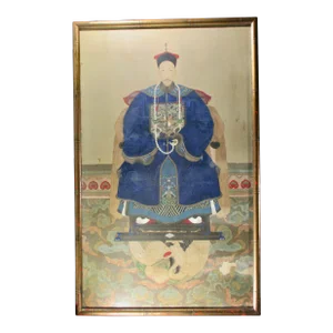 Antique Chinese Ancestor Portrait Painting, Framed
