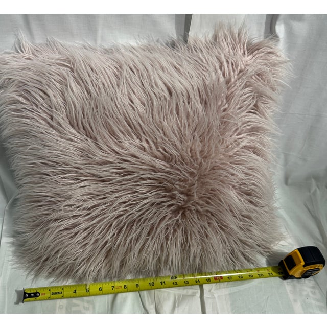 Contemporary Dusty Pink Mongolian Faux Fur Pillow For Sale - Image 3 of 5