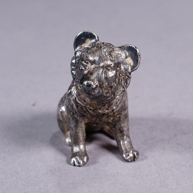 Cast of a Silverplated Sitting Bear ca. 1930s Item e7247 A lovely sculpture of a sitting bear made of casted metal and...