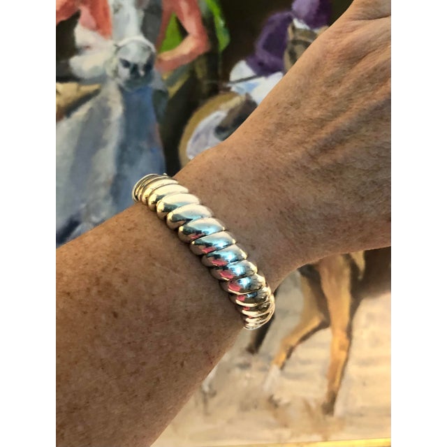 Late 20th Century Italian Sterling Silver Ribbed Bangle Bracelet For Sale - Image 10 of 10