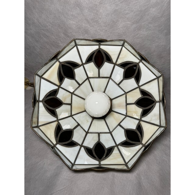 Stained Glass Pendant Lamp with Leaf Motif, 1970s For Sale - Image 9 of 10
