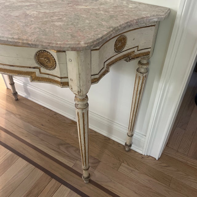 Early 19th Century Antique French Painted and Gilt Wood Console Table With Marble Top For Sale - Image 5 of 8