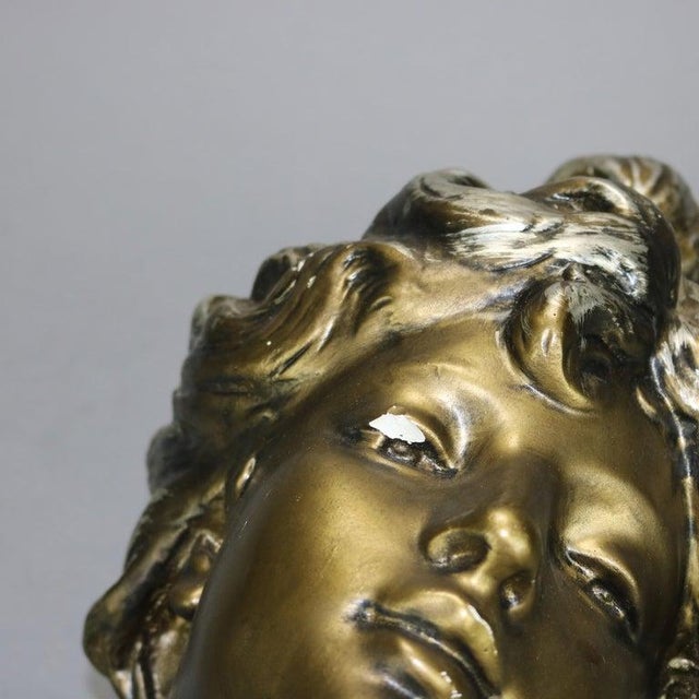 1910s Antique Art Nouveau Gilt Plaster Portrait Bust Sculpture of Woman, C1910 For Sale - Image 5 of 9