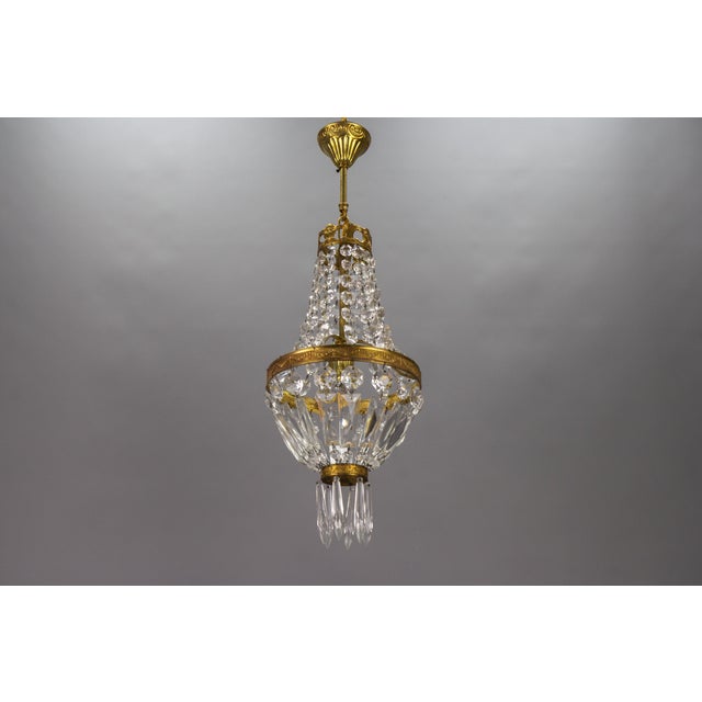 French Empire Style Brass and Crystal Glass Basket Chandelier, 1950s For Sale - Image 9 of 18