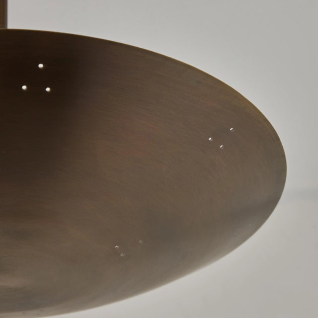 Brass Two Enlighten 'Rey' Perforated Patinated Brass Dome Ceiling Lamp For Sale - Image 8 of 11