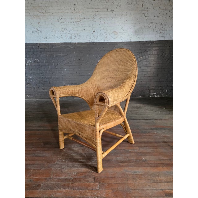 Wood Vintage Arts & Crafts Wicker Rattan Armchair Attrb. Dryad and Co Uk For Sale - Image 7 of 13