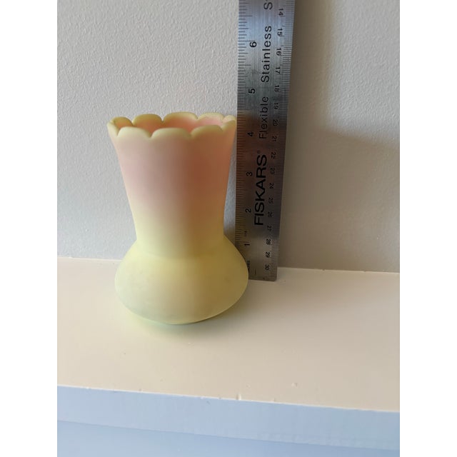 Antique Victorian Burmese Uranium Glass Vase 4.5" Thomas Webb/ Mount Washington Ruffled Glow For Sale - Image 9 of 10