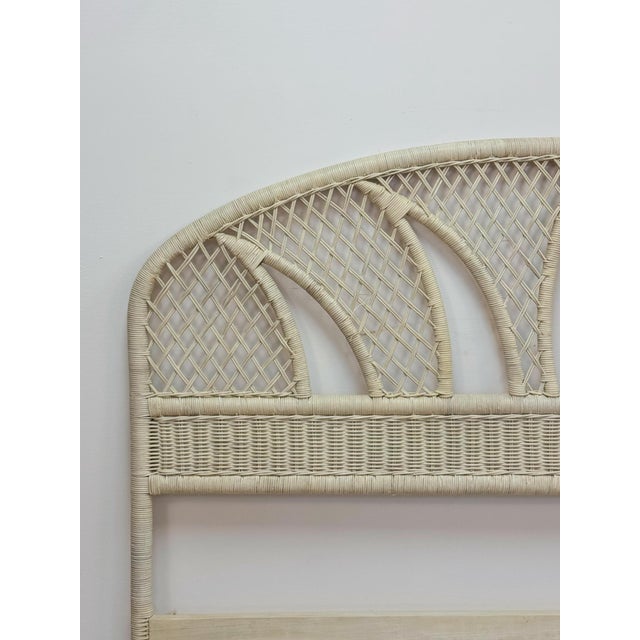 Vintage White Wicker Arched Queen Headboard Coastal Boho Hollywood Regency For Sale - Image 12 of 12