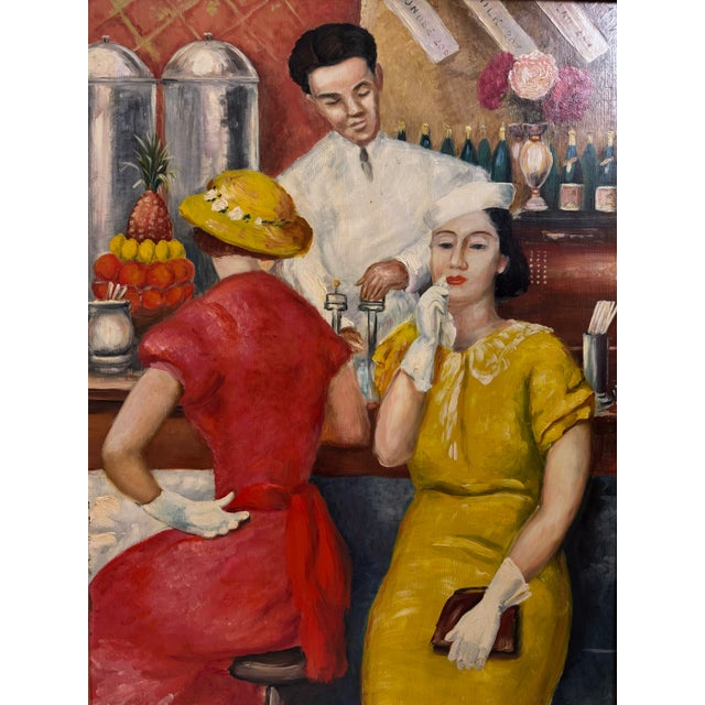 "The Soda Fountain" Art Deco Painting From the Collection of Seymour Stein For Sale - Image 9 of 12