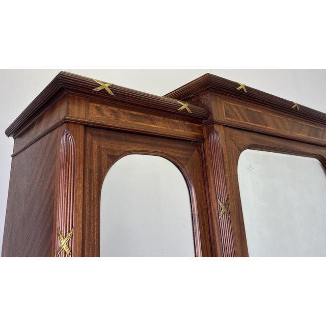 Gold Wardrobe Antique French Style Three Door Inlaid Burr Mirrored Armoire Lot 6163 For Sale - Image 8 of 14
