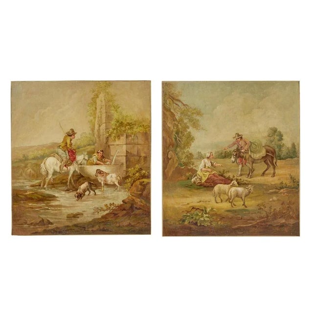 Yellow Rural Scenes, Oil on Canvas Paintings, Late 19th Century, Set of 2 For Sale - Image 8 of 8
