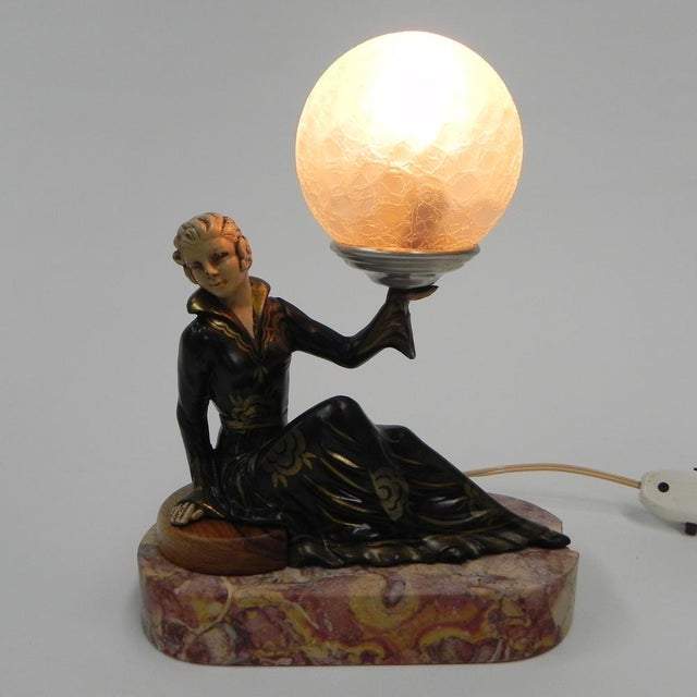 1920s Art Deco Desk Lamp with Woman and Globe, 1920s For Sale - Image 5 of 18