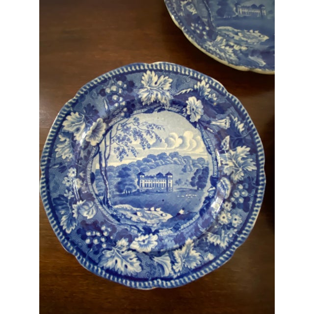 Set of three antique historical transfer ware small plates in the “Hagley” pattern - one of the grapevine border series,...